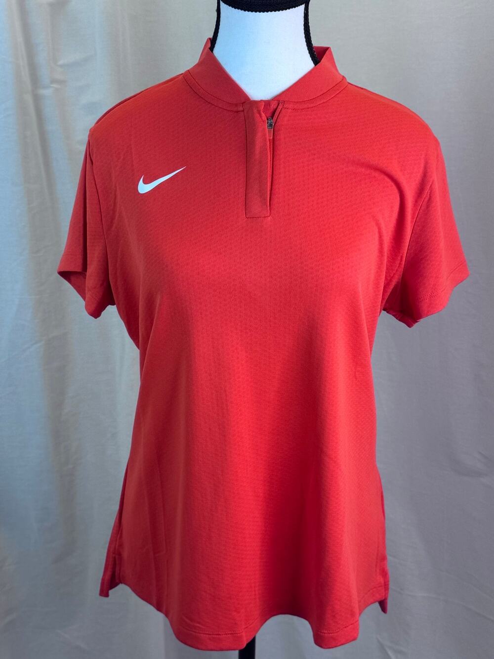 Nike Golf Women Dri-FIT Polo Top Short Sleeve Mesh Orange Red Athletic Sz Large